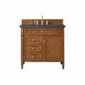 James Martin Vanities Brittany 36in Single Vanity, Saddle Brown w/ 3 CM Charcoal Soapstone Quartz Top 650-V36-SBR-3CSP